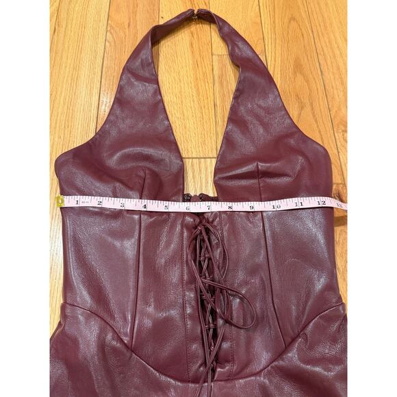 House of CB JAQUETTA Wine Vegan Leather MINI Dress Small - Picture 9 of 12